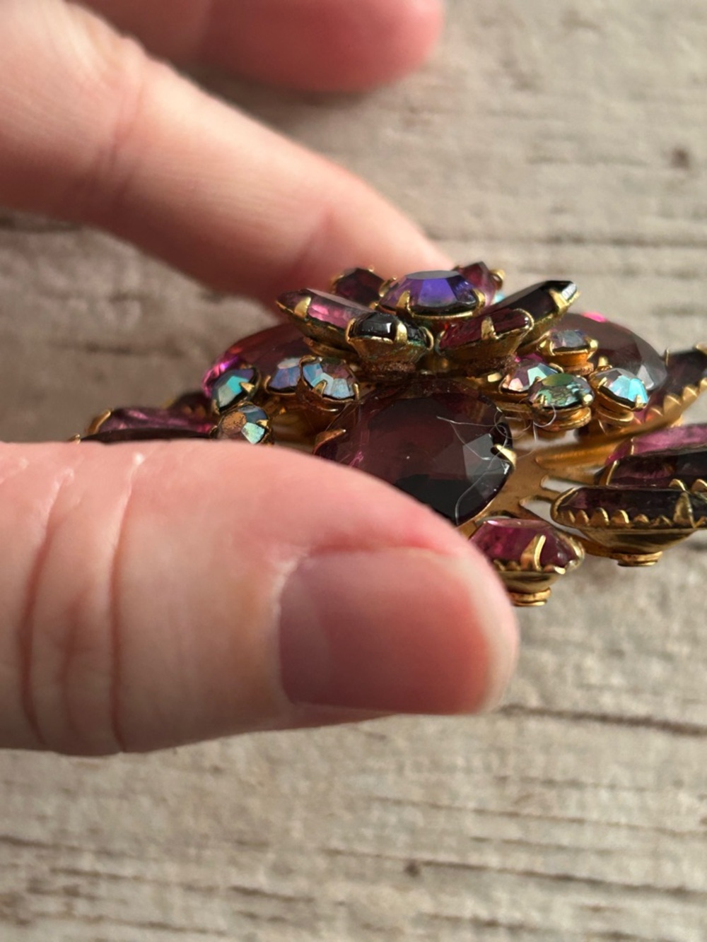 Gold-Tone Pink Crystal Floral Brooch - Pink Rhinestone Flower Pin - Picture 2 of 6